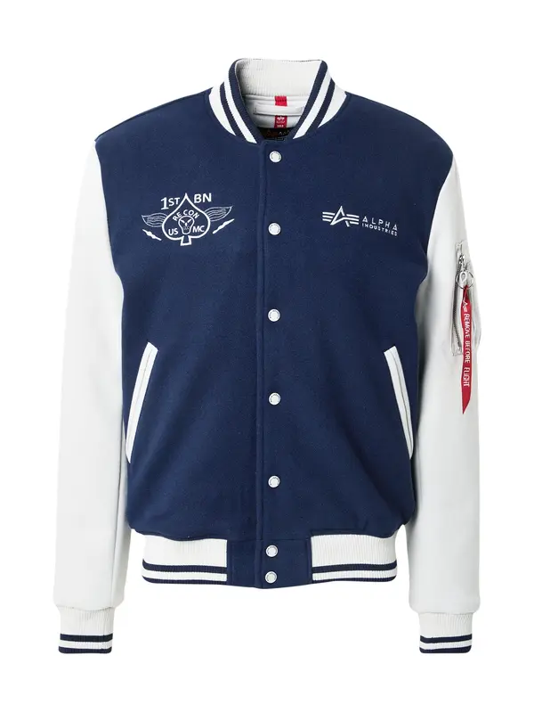 ALPHA INDUSTRIES ALPHA INDUSTRIES Prehodna jakna 'Varsity Air Force'  mornarska / bela