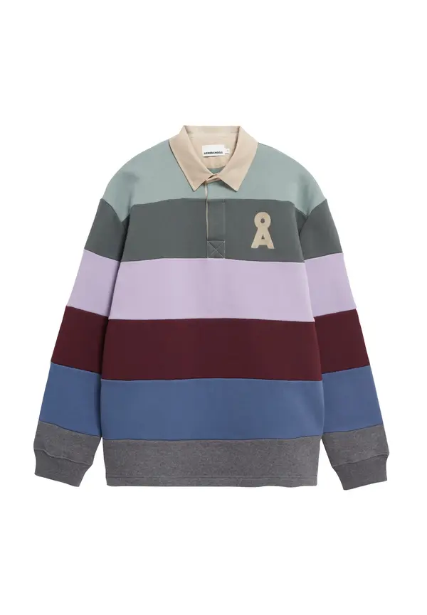ARMEDANGELS ARMEDANGELS Majica 'AADRU LS RUGBY'  modra / siva / pastelno zelena / temno zelena / pastelno lila / temno liila