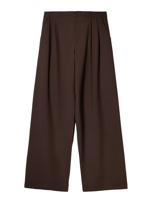 Bershka Bershka Hlače z naborki  temno rjava