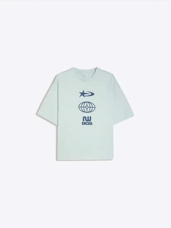 Bershka Bershka Majica  azur / pastelno modra / temno modra / svetlo zelena