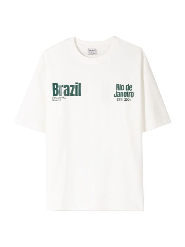 Bershka Bershka Majica 'BRAZIL'  temno zelena / bela