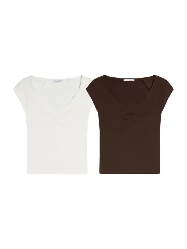 Bershka Bershka Majica  čokolada / bela
