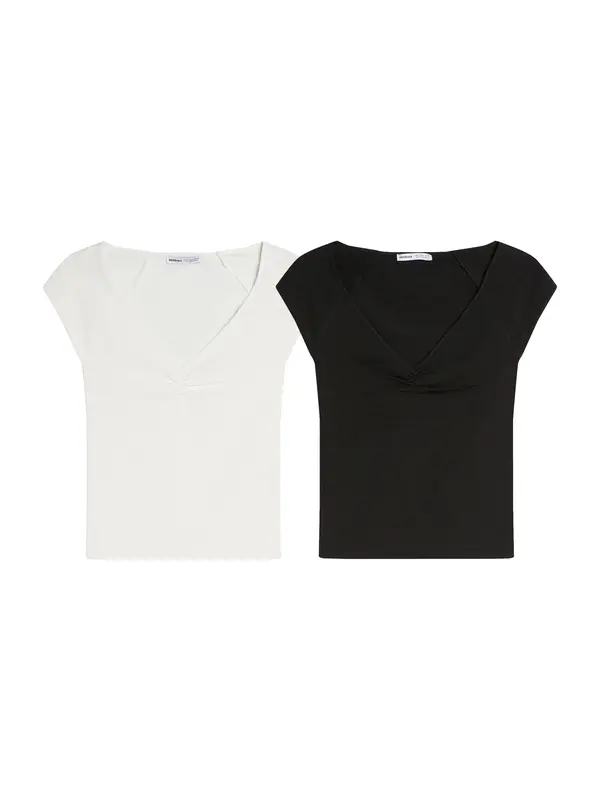 Bershka Bershka Majica  črna / off-bela