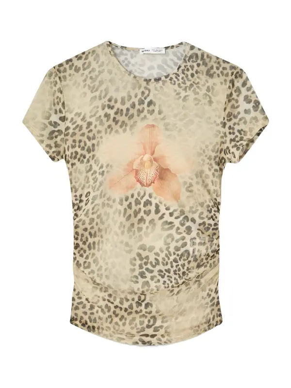 Bershka Bershka Majica  ecru / temno rjava / marelica / mandarina