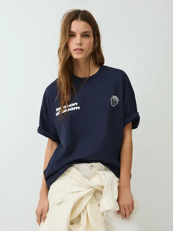 Bershka Bershka Majica  mornarska / bela