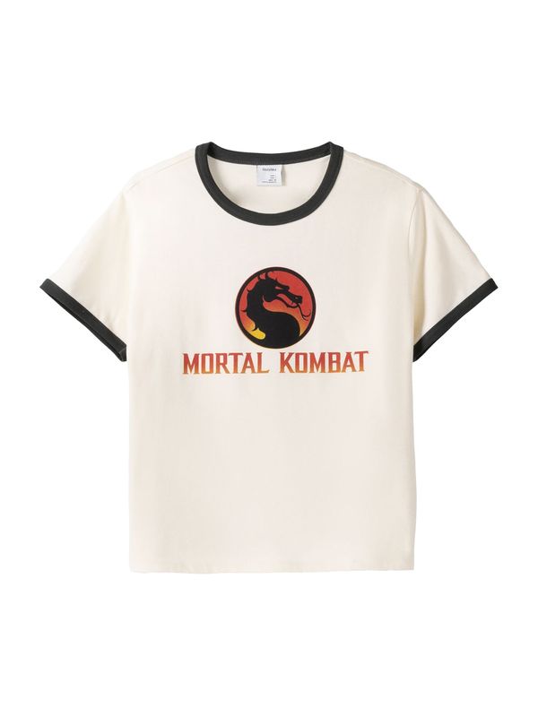 Bershka Bershka Majica 'MORTAL KOMBAT'  svetlo bež / rumena / rdeča / črna