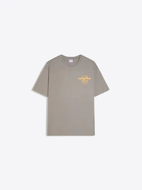 Bershka Bershka Majica 'PARADISE CLUB'  dimno-siva / pastelno oranžna