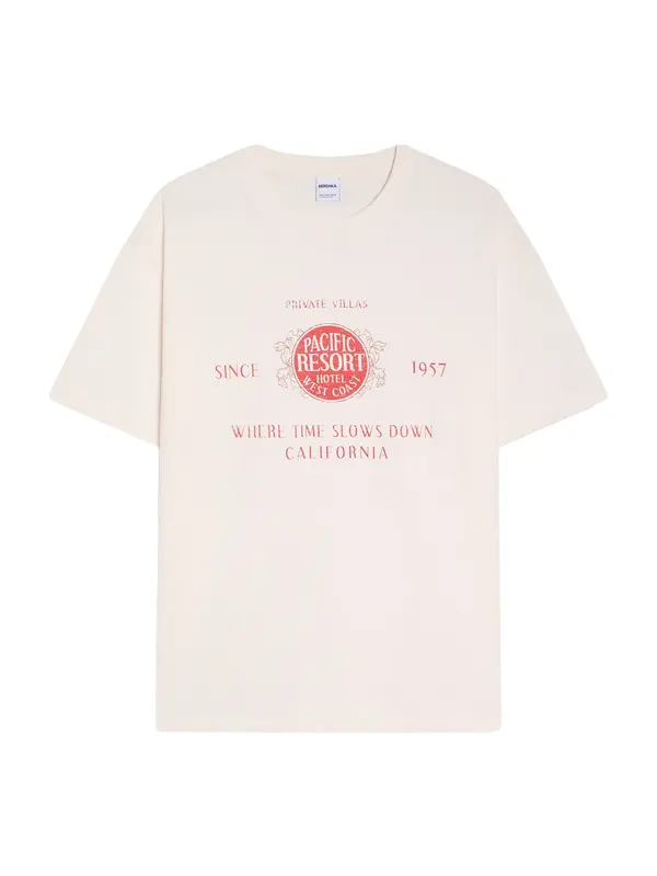 Bershka Bershka Majica 'PARADISE RESORT'  pastelno roza / rdeča