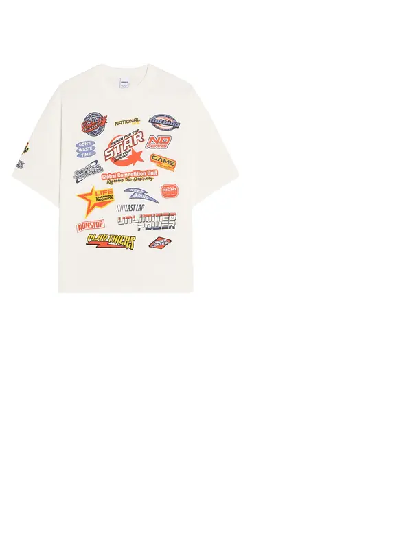 Bershka Bershka Majica 'RACING'  golobje modra / rumena / oranžna / off-bela