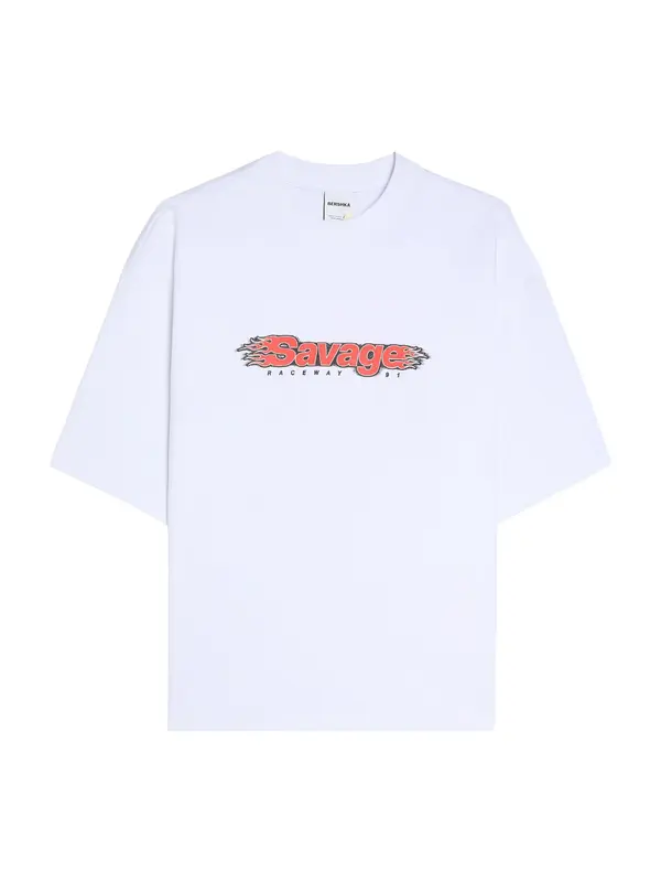 Bershka Bershka Majica 'SAVAG'  svetlo rdeča / črna / bela