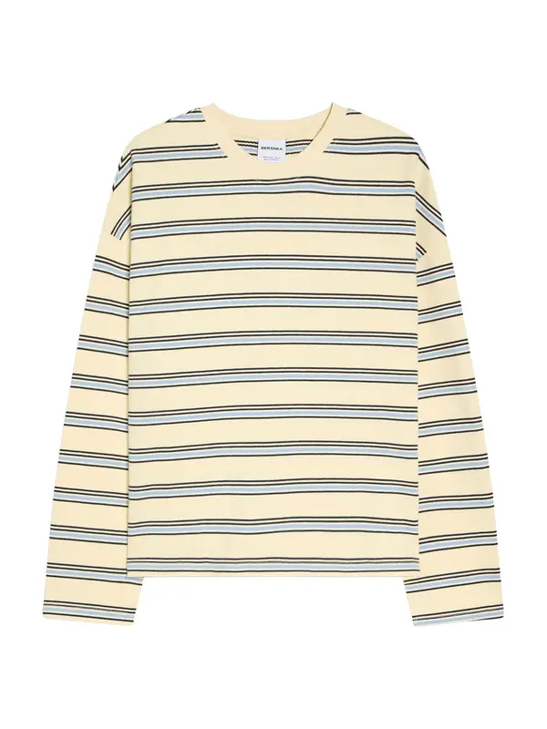 Bershka Bershka Majica  svetlo modra / pastelno rumena / črna