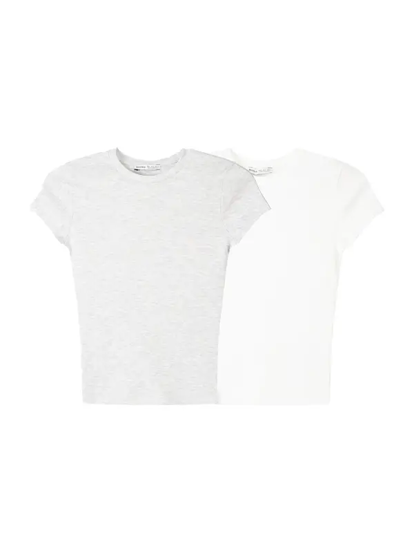 Bershka Bershka Majica  svetlo siva / bela