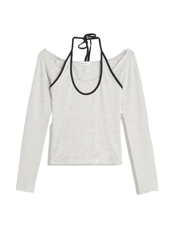 Bershka Bershka Majica  svetlo siva / črna