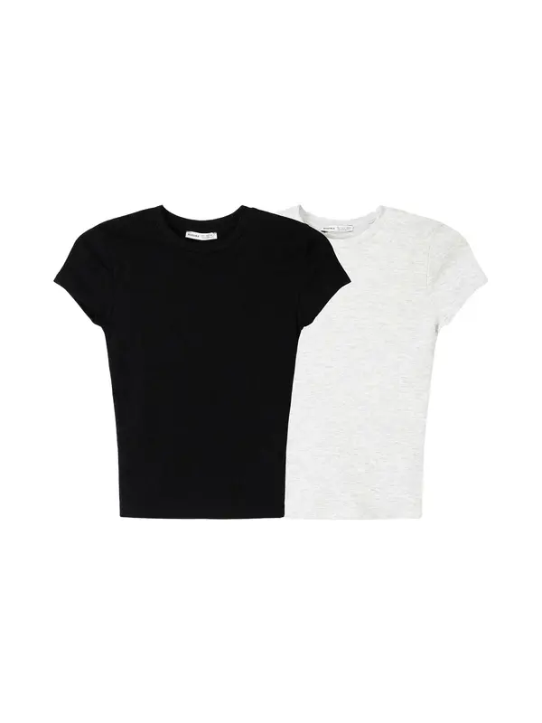 Bershka Bershka Majica  svetlo siva / črna