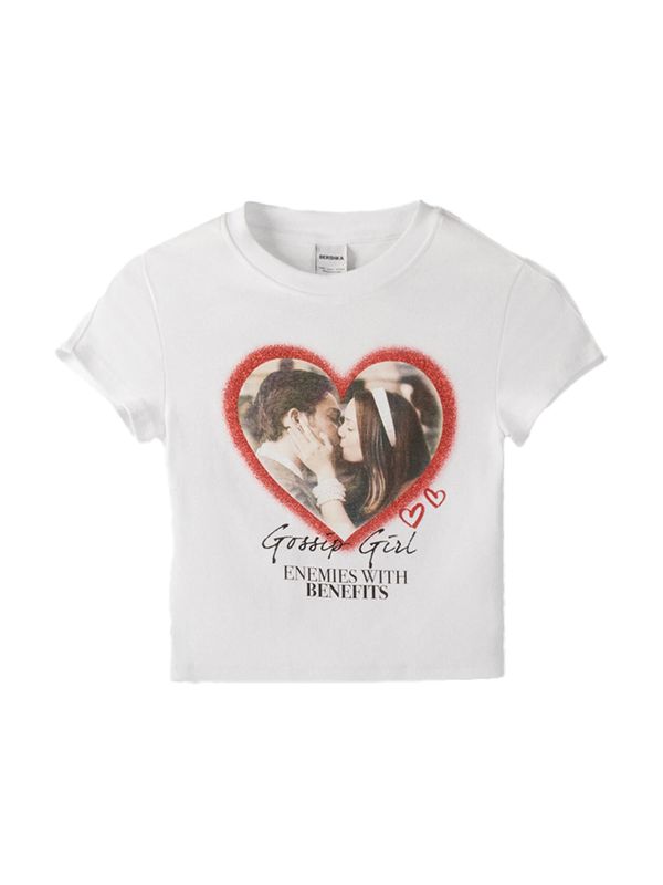 Bershka Bershka Majica  temno rjava / rdeča / črna / bela