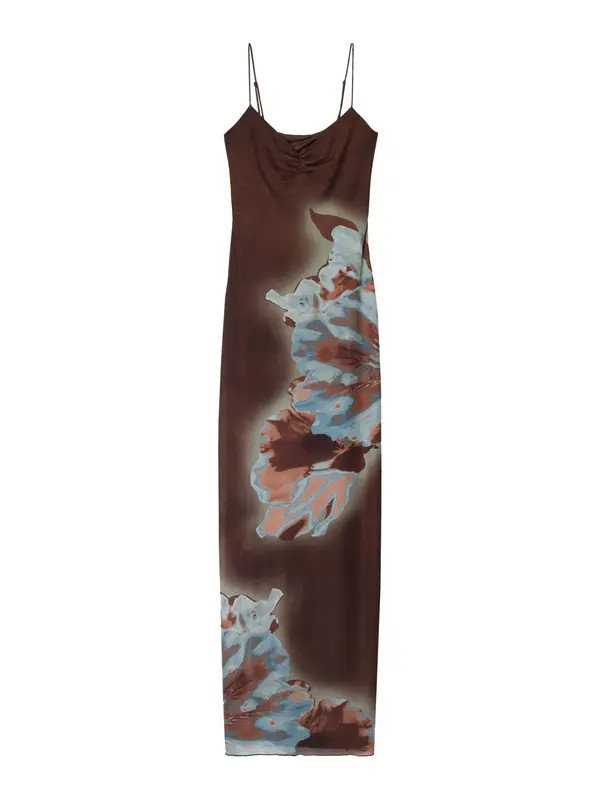 Bershka Bershka Obleka  svetlo modra / temno rjava / breskev