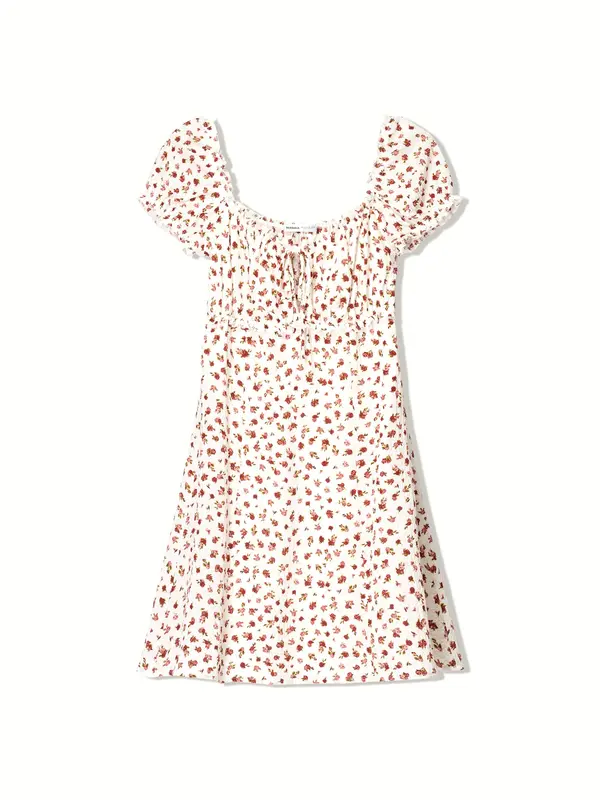 Bershka Bershka Obleka  zelena / pastelno rdeča / temno rdeča / off-bela