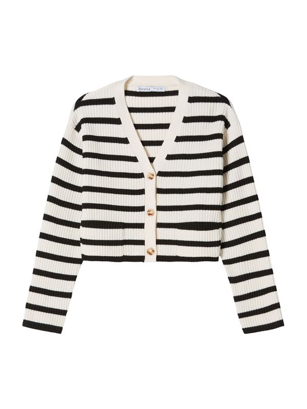 Bershka Bershka Pletena jopa  ecru / črna
