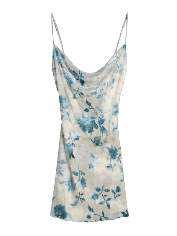 Bershka Bershka Poletna obleka  bež / cijansko modra / temno siva