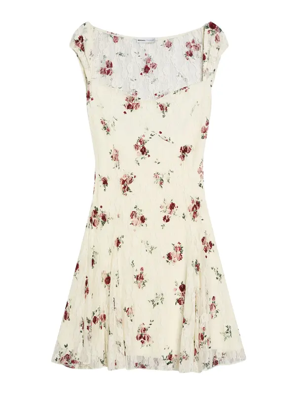 Bershka Bershka Poletna obleka  ecru / temno zelena / staro roza / temno rdeča