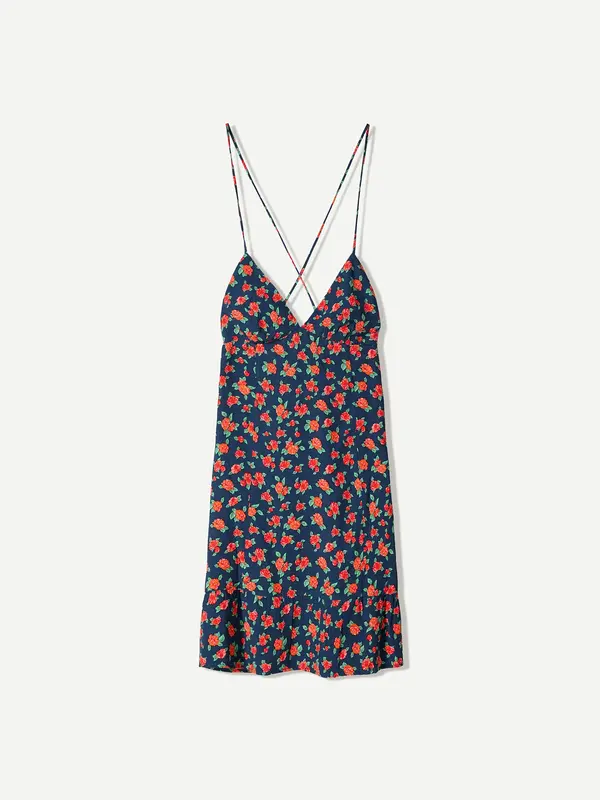 Bershka Bershka Poletna obleka  mornarska / zelena / svetlo rdeča