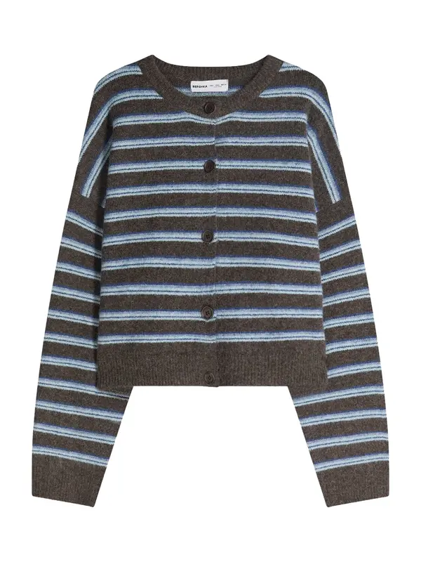 Bershka Bershka Pulover  svetlo modra / temno rjava