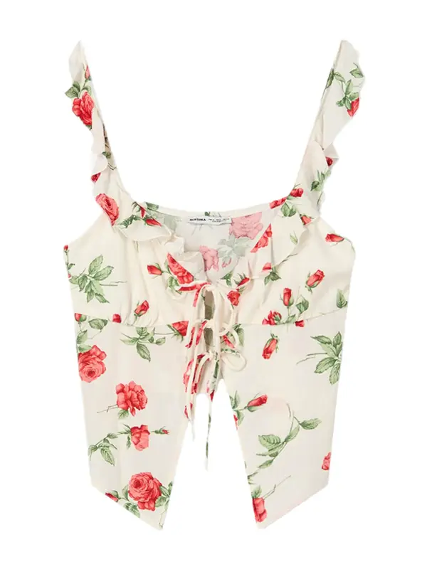 Bershka Bershka Top  zelena / roza / rdeča / bela