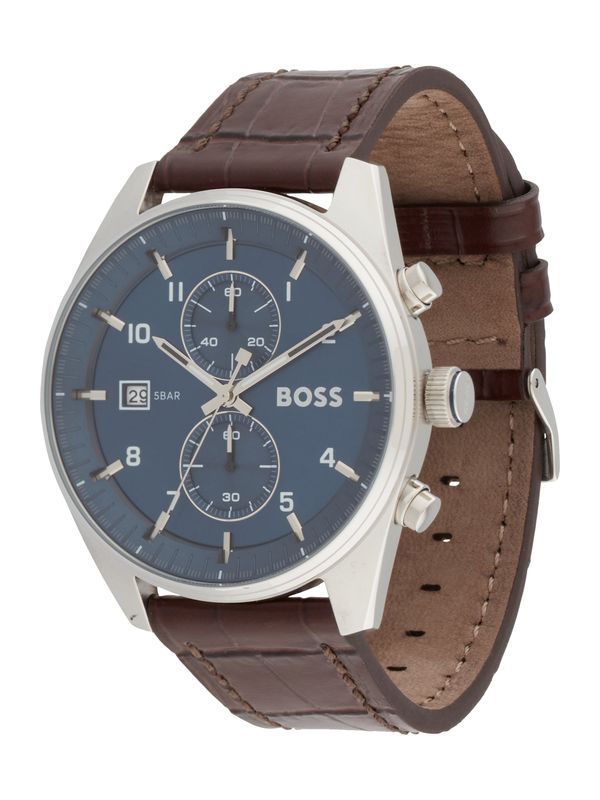 BOSS BOSS Analogna ura 'SKYTRAVELLER'  safir / rjava / srebrna