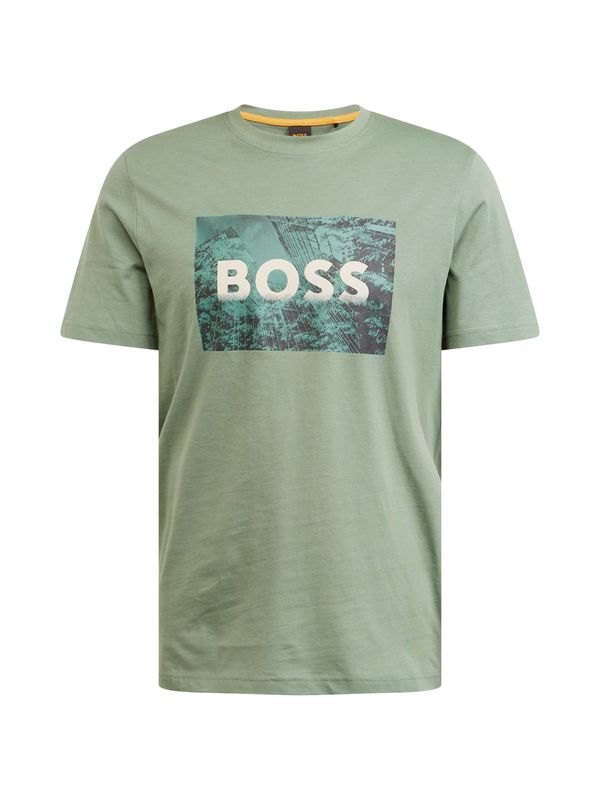 BOSS BOSS Majica 'Building'  smaragd / pastelno zelena / črna / off-bela