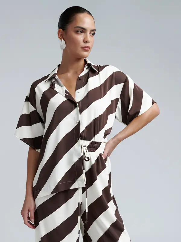 BWLDR BWLDR Bluza 'BARCELONA'  temno rjava / bela