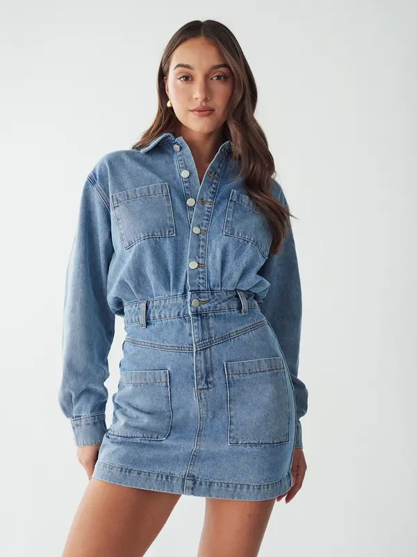 BWLDR BWLDR Dolga srajca 'CANNES'  moder denim