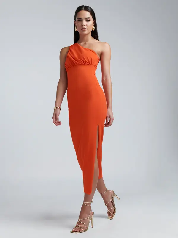 BWLDR BWLDR Koktejl obleka 'WALKER MIDI DRESS'  temno oranžna
