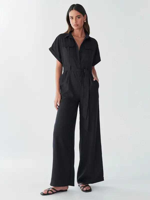 BWLDR BWLDR Kombinezon 'ARA LINEN JUMPSUIT'  črna