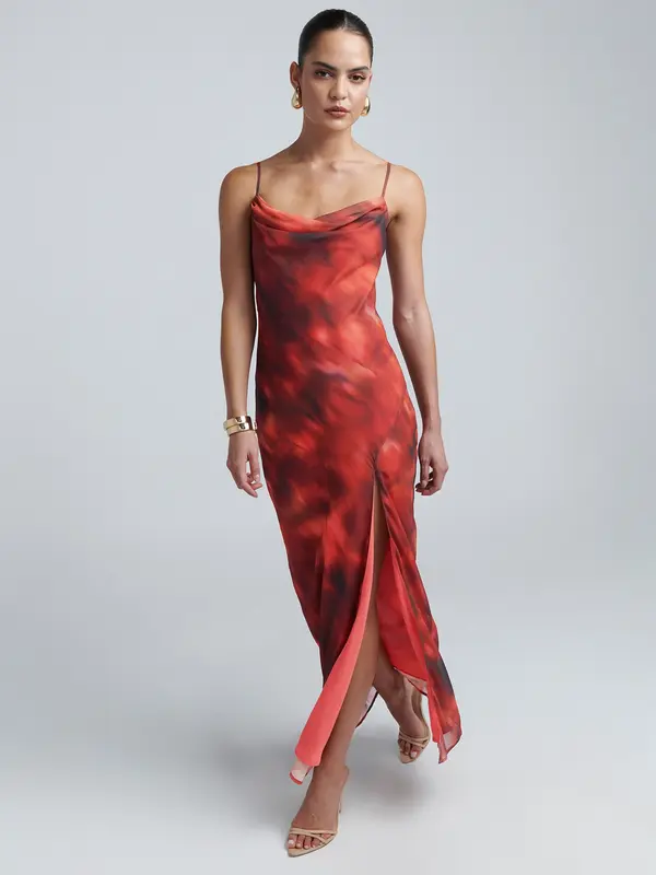 BWLDR BWLDR Obleka 'ALLANA MAXI DRESS'  rjava / rdeča