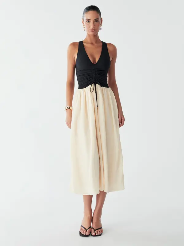 BWLDR BWLDR Obleka 'BEAU MIDI DRESS'  ecru / črna