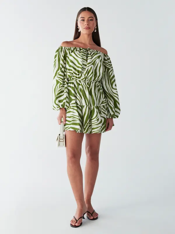 BWLDR BWLDR Obleka 'BRIA MINI DRESS'  oliva / bela