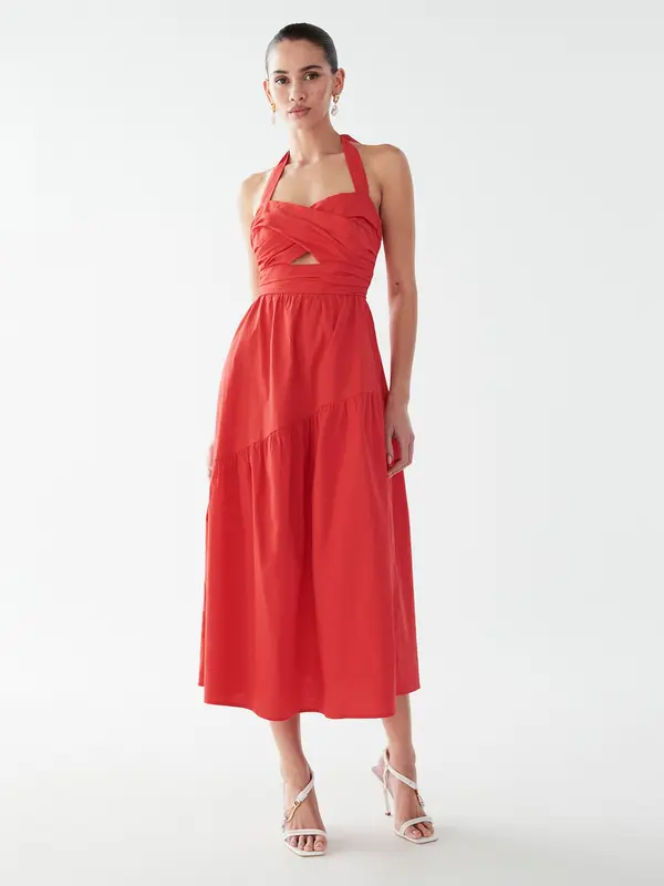 BWLDR BWLDR Obleka 'LANA MIDI DRESS'  temno oranžna