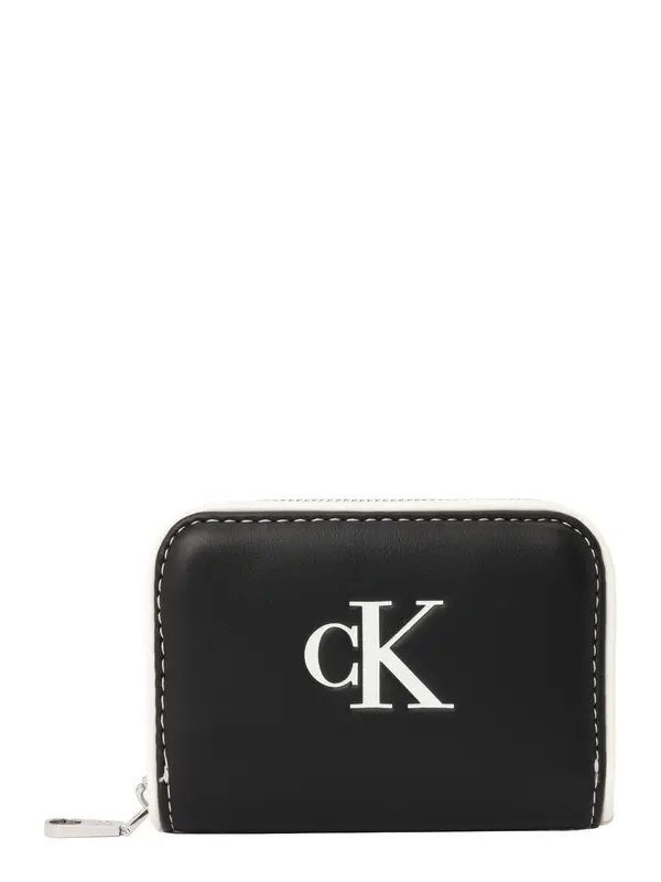 Calvin Klein Calvin Klein Denarnica 'Contrast Logo Textured Zip-around'  črna / bela