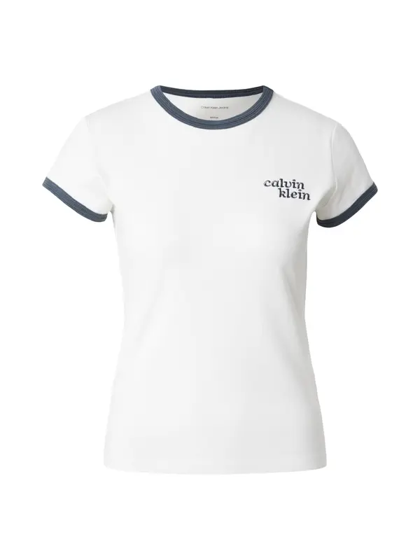 Calvin Klein Jeans Calvin Klein Jeans Majica 'Embroidered Logo Ringer'  ecru / siva