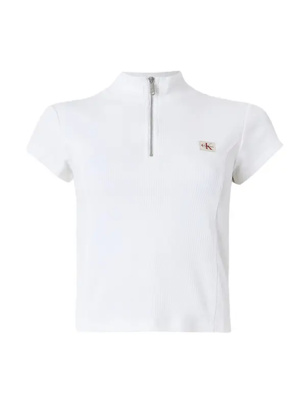 Calvin Klein Jeans Calvin Klein Jeans Majica 'Monologo Quarter-zip'  bela