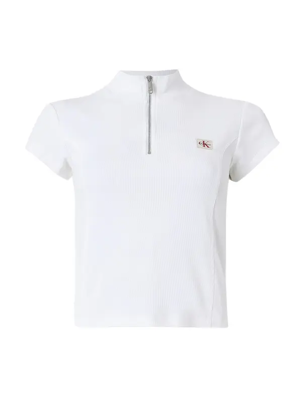 Calvin Klein Jeans Calvin Klein Jeans Majica 'Monologo Quarter-zip'  bela