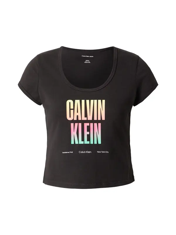 Calvin Klein Jeans Calvin Klein Jeans Majica 'Slim Stretch Logo - Pride'  neonsko zelena / neonsko roza / črna / bela