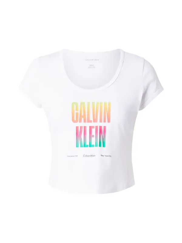 Calvin Klein Jeans Calvin Klein Jeans Majica 'Slim Stretch Logo - Pride'  rumena / mandarina / roza / bela
