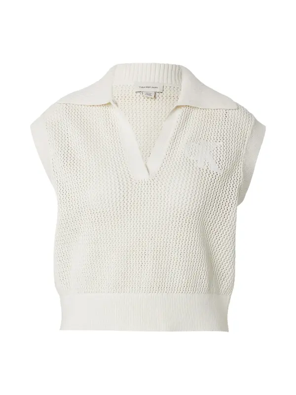 Calvin Klein Jeans Calvin Klein Jeans Pleten brezrokavnik 'Cropped Crochet'  svetlo bež