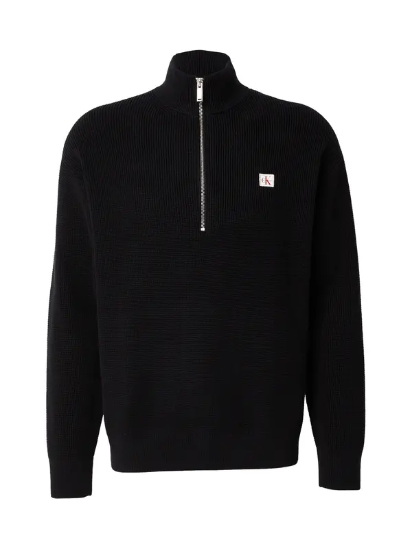 Calvin Klein Jeans Calvin Klein Jeans Pulover 'Waffle Quarter-zip'  črna / bela