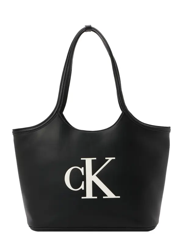Calvin Klein Calvin Klein Nakupovalna torba 'Contrast Monogram Tote'  črna / bela