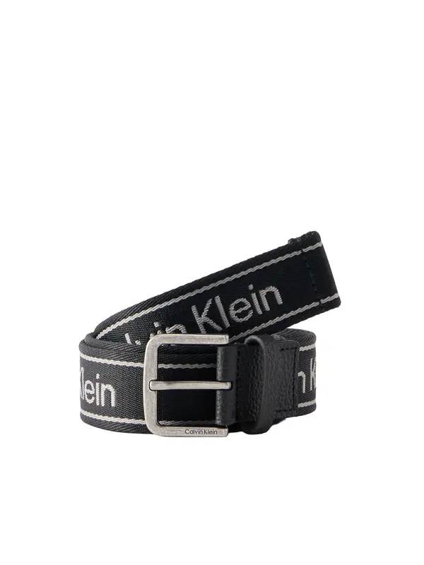 Calvin Klein Calvin Klein Pas 'Rounded Buckle Logo Webbing'  svetlo siva / črna