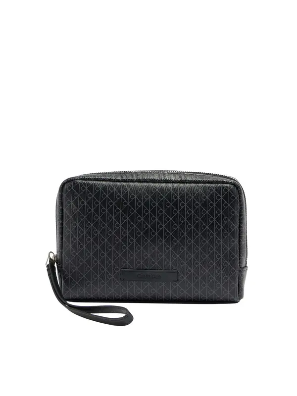 Calvin Klein Calvin Klein Toaletna torbica 'Coated Emblem Print Bracelet Strap'  siva / črna