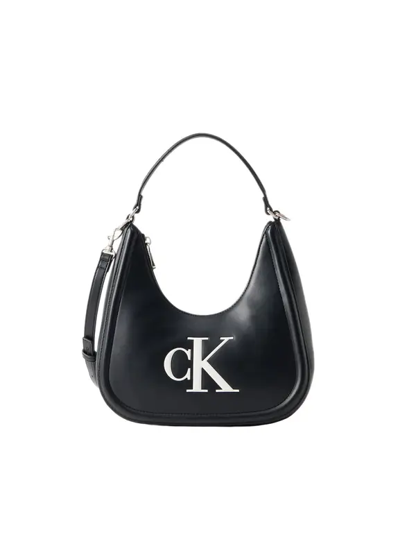 Calvin Klein Calvin Klein Torba za čez ramo 'Contrast Monogram Hobo'  črna / bela