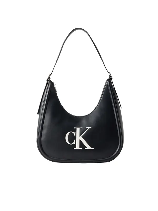 Calvin Klein Calvin Klein Torba za čez ramo 'Contrast Monogram Hobo'  črna / bela